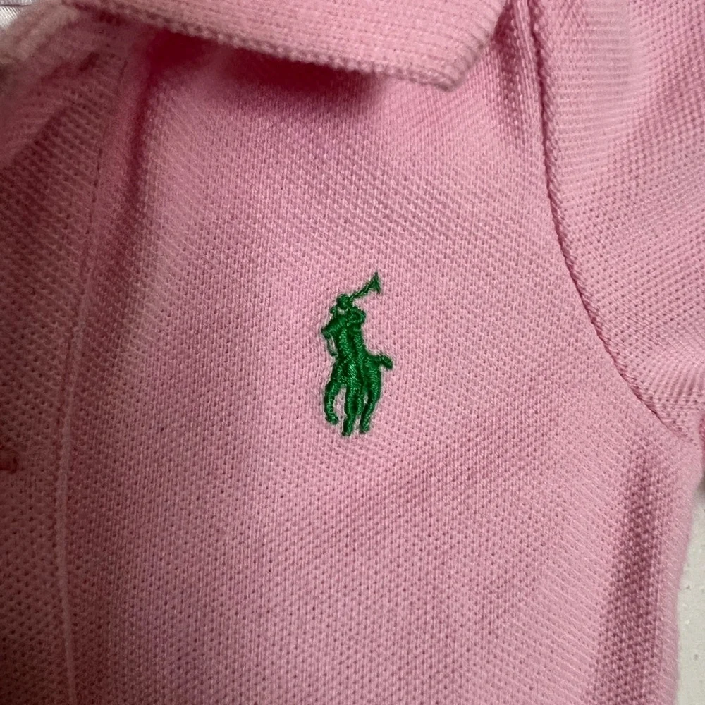 RALPH LAUREN Classic Long Sleeve Ruffle Drop Waist Polo Dress Pink Baby Girl 6mo
